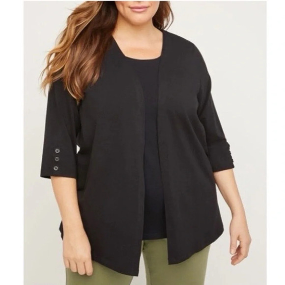 Catherines Suprema Collection Black Button Sleeve Open Front Cardigan 0X Women’s - Picture 1 of 13